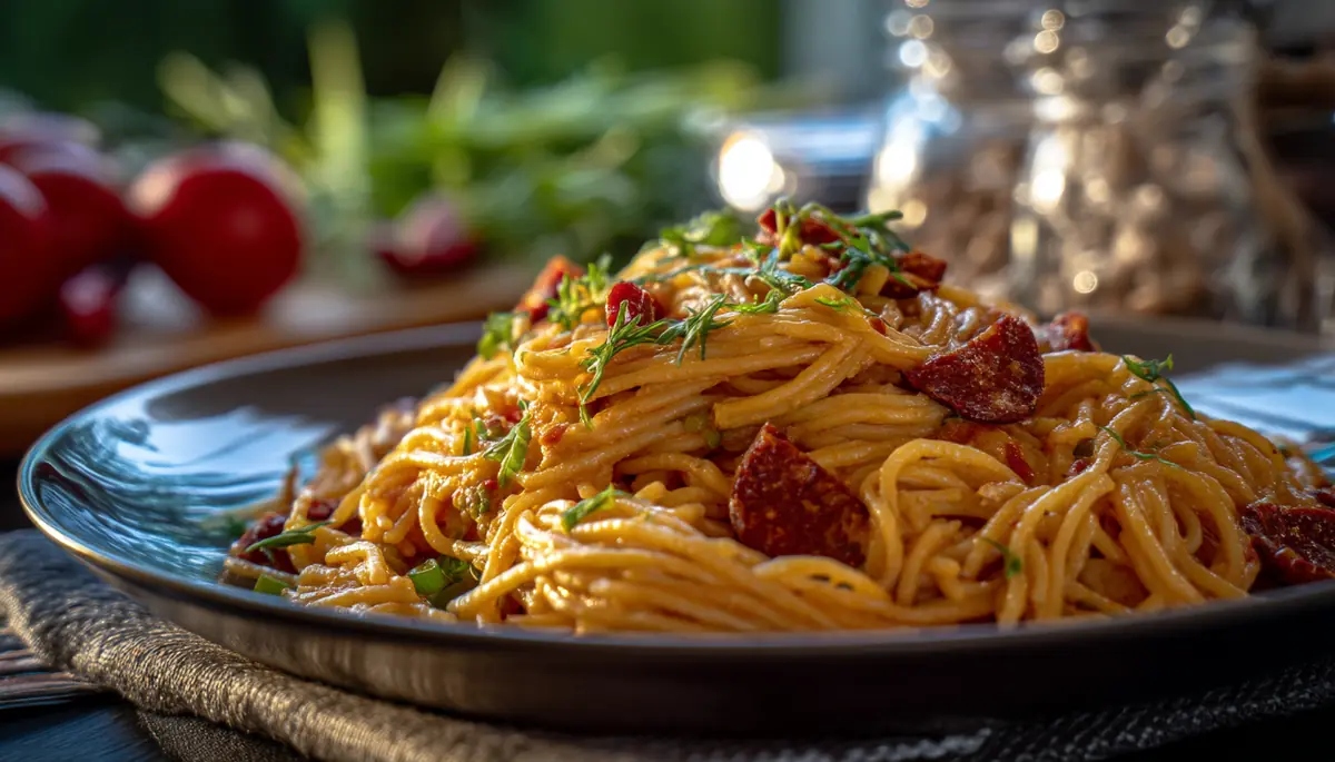 one pot pasta au chorizo et à la mozzarella