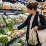 Cliente choisissant un produit frais moins emballé dans un rayon réfrigéré