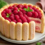 charlotte aux framboises avec biscuits cuillère et framboises fraîches