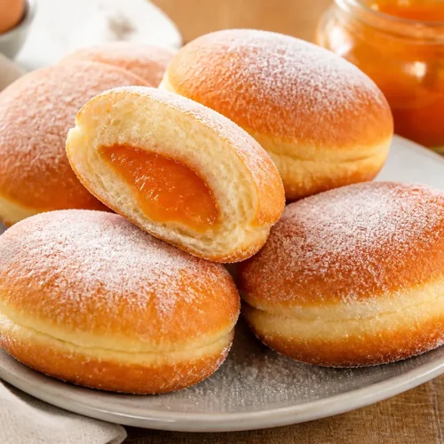 donuts fourrés à la confiture d’abricot sans trou central