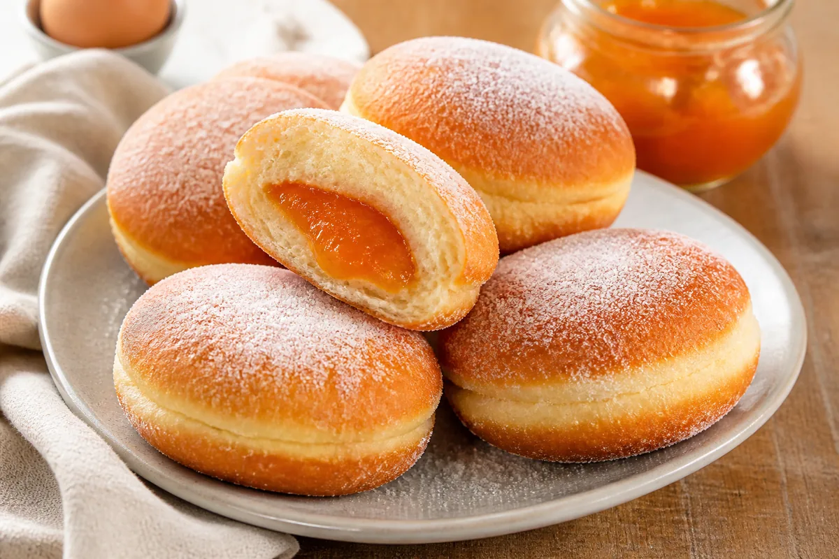 donuts fourrés à la confiture d’abricot sans trou central